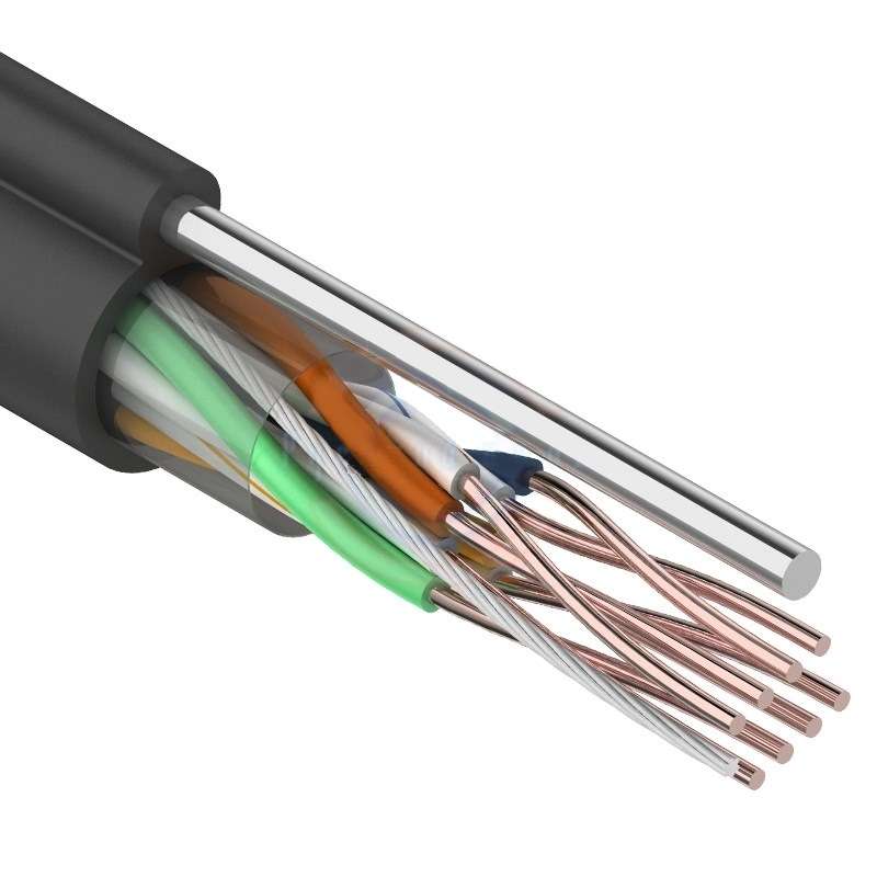 Кабель витая пара F/UTP кат.5e 4х2х24AWG solid PE OUTDOOR трос черн. (м) Rexant 01-0144